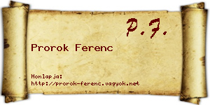 Prorok Ferenc névjegykártya